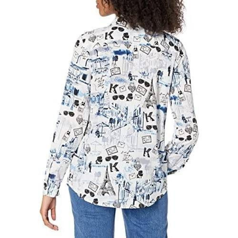 Karl Lagerfeld Paris Women's Long Sleeve Whimsical Blouse L - Picture 2 of 8